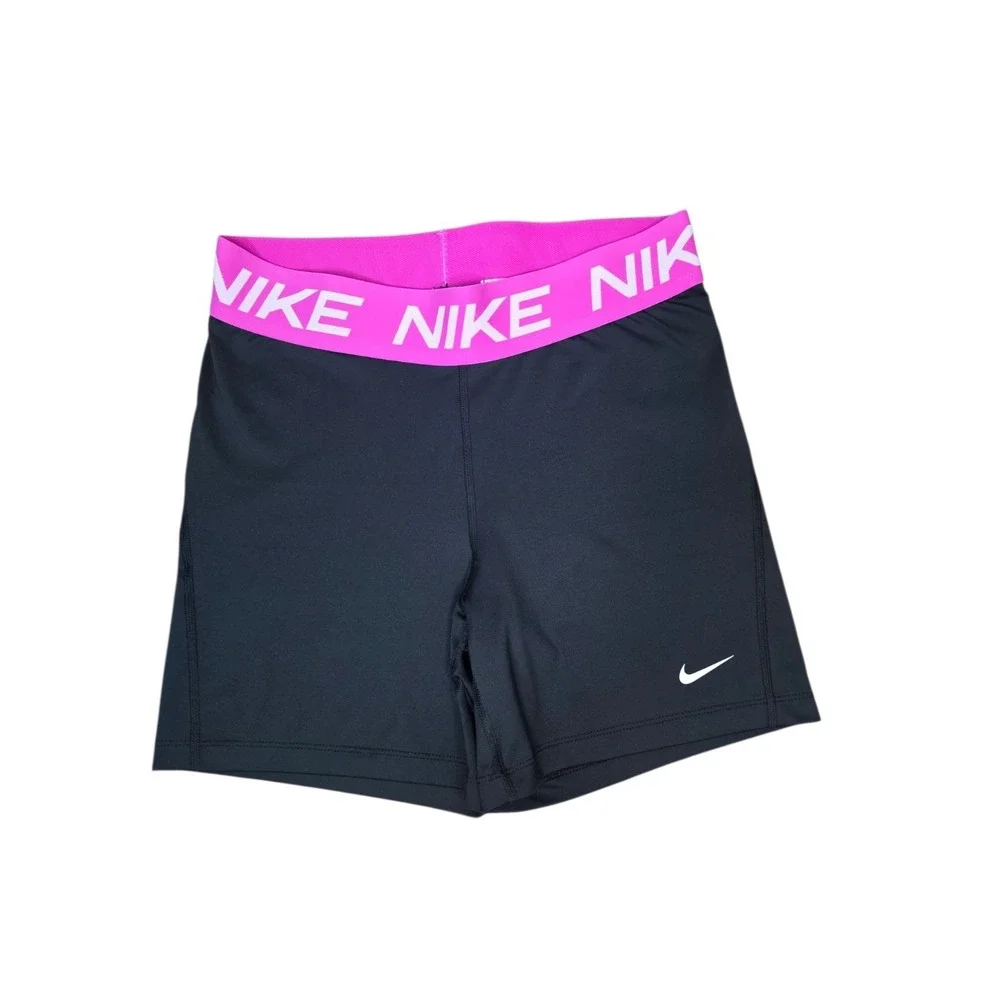 Nike Dri-FIT Womens L Compression Shorts Black Pink Logo Waistband Athletic